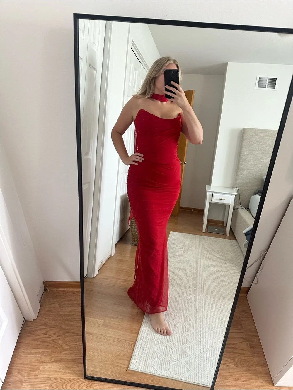 House of CB Red “Cassidy” Maxi Skirt and “Hallie” Corset with Scarf -Two Piece